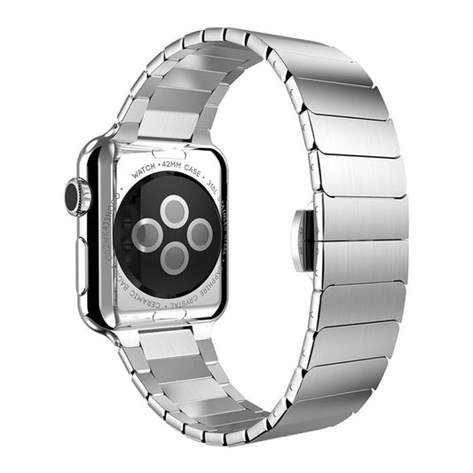 For Apple Watch Series 8 / 7 45mm Solid Stainless Steel Watch Band Replacement Wristband Strap with Butterfly Buckle - Silver