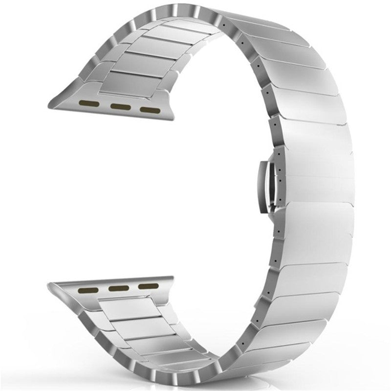 For Apple Watch Series 8 / 7 45mm Solid Stainless Steel Watch Band Replacement Wristband Strap with Butterfly Buckle - Silver