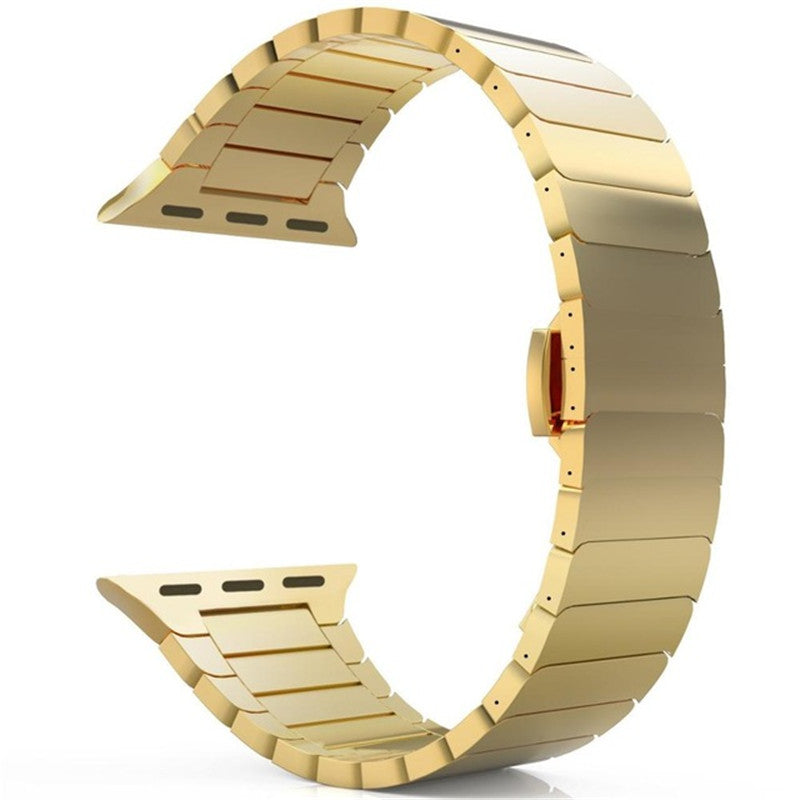 For Apple Watch Series 8 / 7 41mm Stainless Steel Watch Band Metal Strap Replacement with Butterfly Buckle - Gold