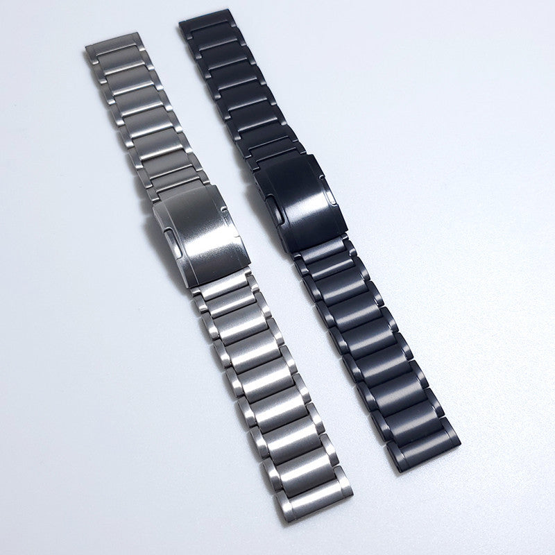 22mm Titanium Watch Strap 3 Beads Wristband with Folding Metal Clasp Classic Buckle for Samsung Galaxy Watch3 45mm / Gear S3 Frontier / Suunto 9 Peak / Haylou RT RS3 - Black