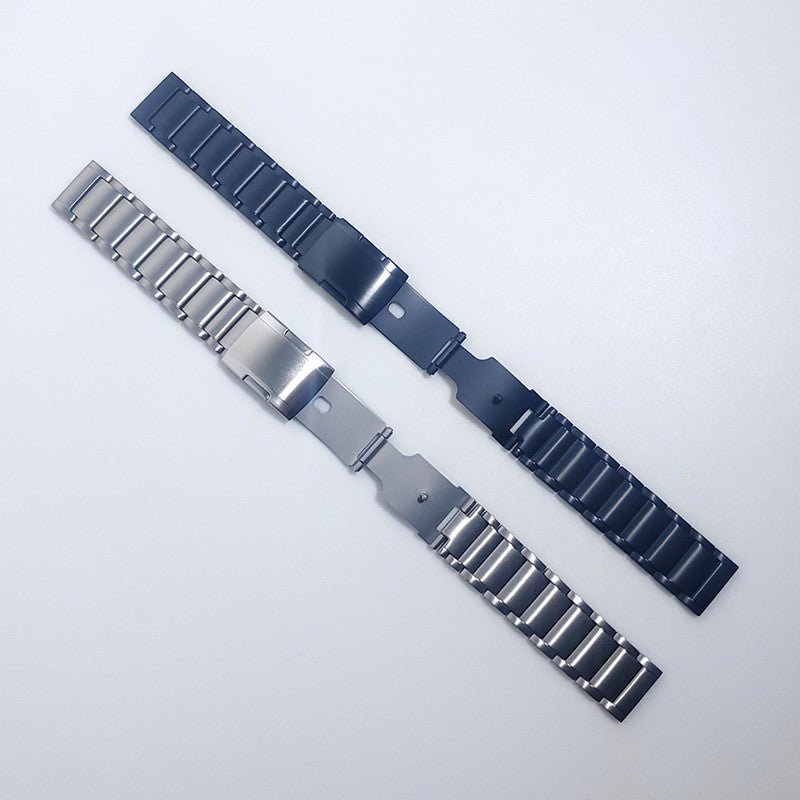 22mm Titanium Watch Strap 3 Beads Wristband with Folding Metal Clasp Classic Buckle for Samsung Galaxy Watch3 45mm / Gear S3 Frontier / Suunto 9 Peak / Haylou RT RS3 - Black