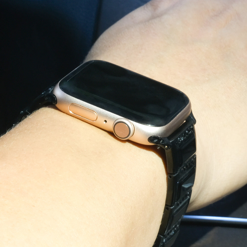 Rhinestone Synthetic Jade Decor Stainless Steel Smart Watch Strap Band Replacement for Apple Watch Ultra 49mm / Series 8 45mm / 7 45mm / Watch Series 6 / SE 44mm / SE (2022) 44mm / 5 / 4 44mm / Watch Series 3 / 2 / 1 42mm - Black / Black
