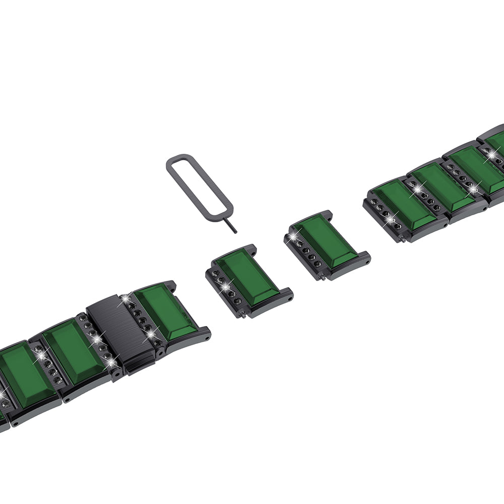 Rhinestone Synthetic Jade Decor Stainless Steel Smart Watch Strap Band Replacement for Apple Watch Ultra 49mm / Series 8 45mm / 7 45mm / Watch Series 6 / SE 44mm / SE (2022) 44mm / 5 / 4 44mm / Watch Series 3 / 2 / 1 42mm - Black / Green