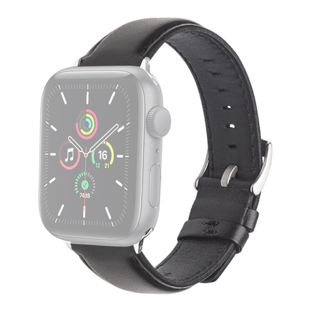 QIALINO Nappa Texture Genuine Leather Smart Watch Band Wrist Strap for Apple Watch Ultra 49mm / Series 8 45mm / 7 45mm / Series 4 / 5 / 6 / SE 44mm / SE (2022) 44mm / Series 1 / 2 / 3 42mm - Black