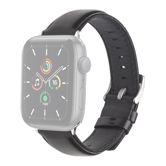 QIALINO Nappa Texture Genuine Leather Smart Watch Band Wrist Strap for Apple Watch Ultra 49mm / Series 8 45mm / 7 45mm / Series 4 / 5 / 6 / SE 44mm / SE (2022) 44mm / Series 1 / 2 / 3 42mm - Black