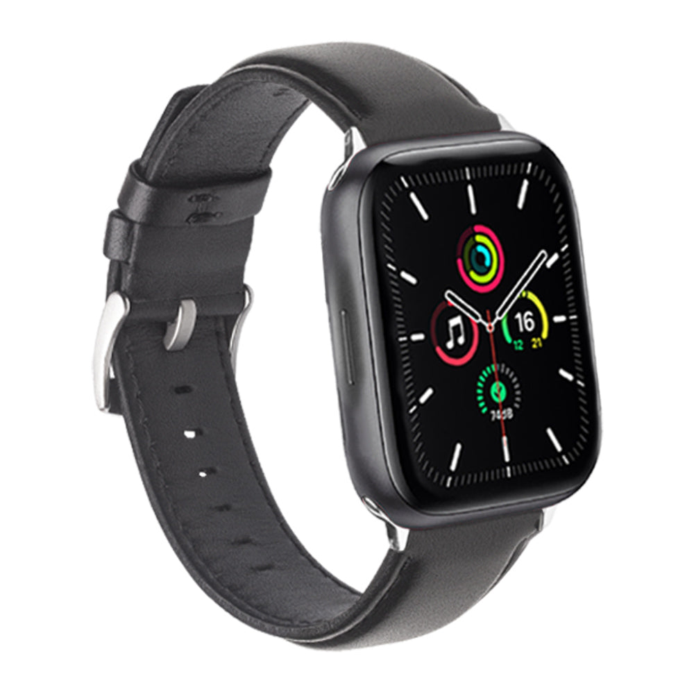 QIALINO Nappa Texture Genuine Leather Smart Watch Band Wrist Strap for Apple Watch Ultra 49mm / Series 8 45mm / 7 45mm / Series 4 / 5 / 6 / SE 44mm / SE (2022) 44mm / Series 1 / 2 / 3 42mm - Black