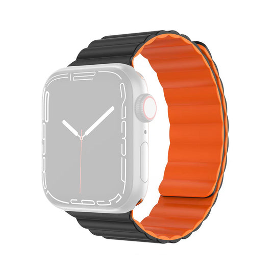 MUTURAL Molan Series Magnetic Sweatproof Watch Band Adjustable Silicone Wrist Strap for Apple Watch Ultra 49mm / Series 8 45mm / 7 45mm / 6 / 5 / 4 / SE 44mm / SE (2022) 44mm / 3 / 2 / 1 42mm - Black / Orange
