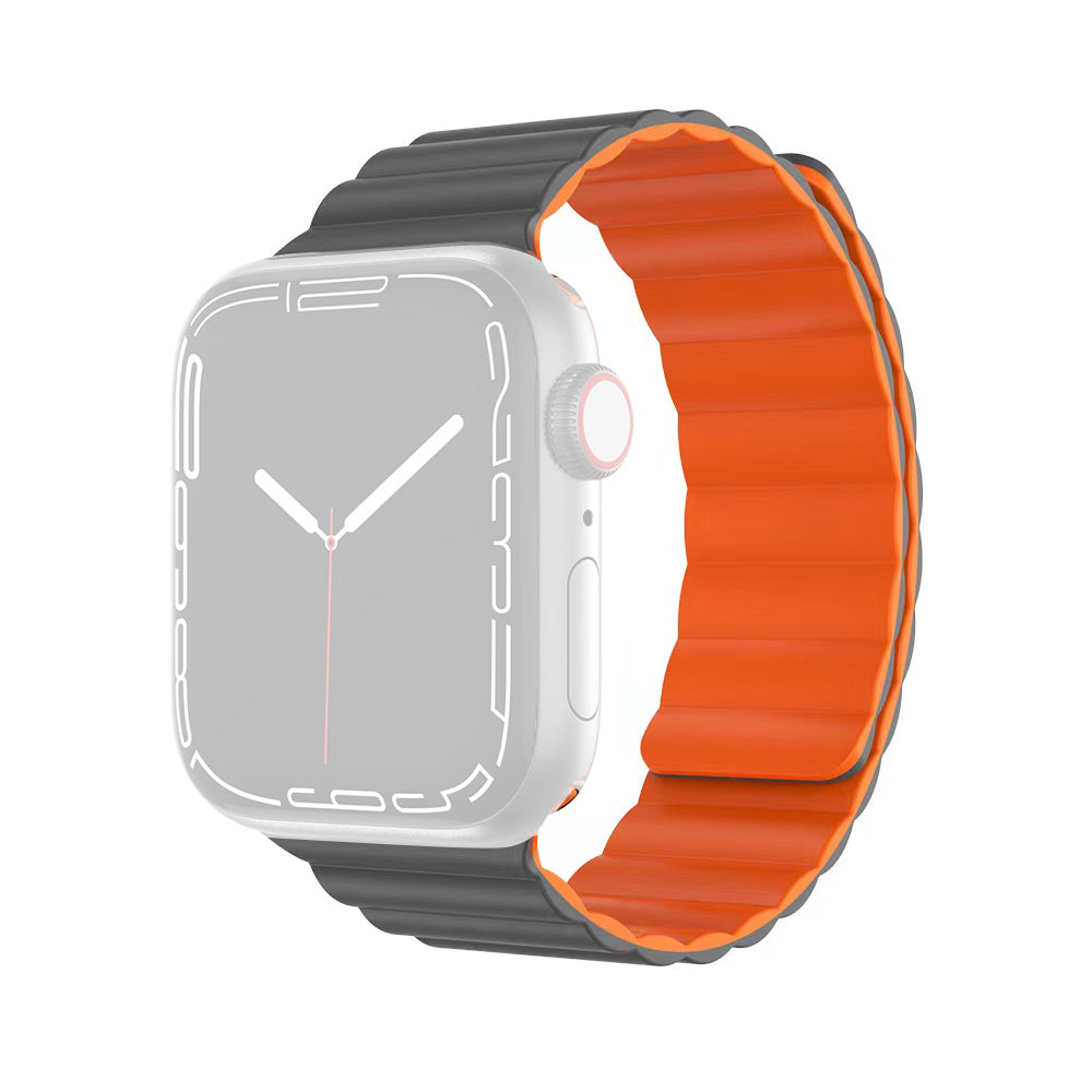 MUTURAL Molan Series Magnetic Sweatproof Watch Band Adjustable Silicone Wrist Strap for Apple Watch Ultra 49mm / Series 8 45mm / 7 45mm / 6 / 5 / 4 / SE 44mm / SE (2022) 44mm / 3 / 2 / 1 42mm - Grey / Orange