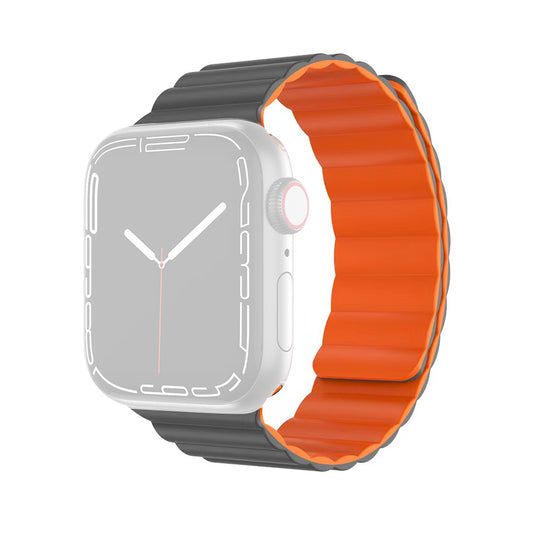 MUTURAL Molan Series Magnetic Sweatproof Watch Band Adjustable Silicone Wrist Strap for Apple Watch Ultra 49mm / Series 8 45mm / 7 45mm / 6 / 5 / 4 / SE 44mm / SE (2022) 44mm / 3 / 2 / 1 42mm - Grey / Orange