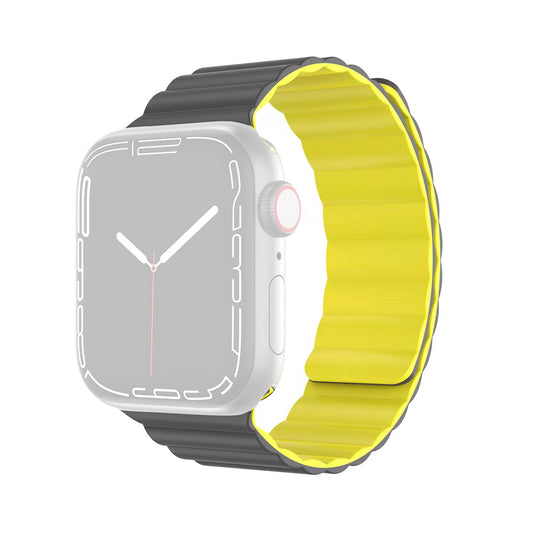 MUTURAL Molan Series Magnetic Sweatproof Watch Band Adjustable Silicone Wrist Strap for Apple Watch Ultra 49mm / Series 8 45mm / 7 45mm / 6 / 5 / 4 / SE 44mm / SE (2022) 44mm / 3 / 2 / 1 42mm - Grey / Yellow