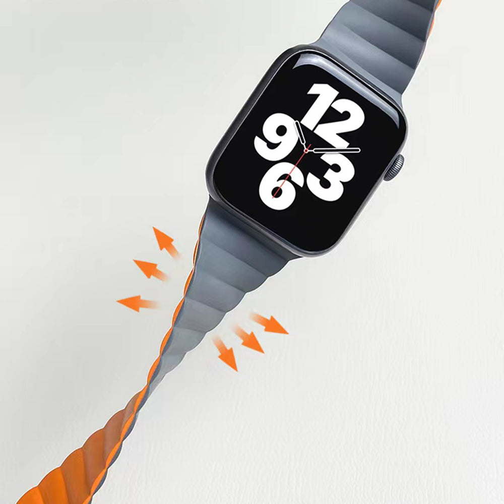 MUTURAL Molan Series Magnetic Sweatproof Watch Band Adjustable Silicone Wrist Strap for Apple Watch Ultra 49mm / Series 8 45mm / 7 45mm / 6 / 5 / 4 / SE 44mm / SE (2022) 44mm / 3 / 2 / 1 42mm - Grey / Yellow