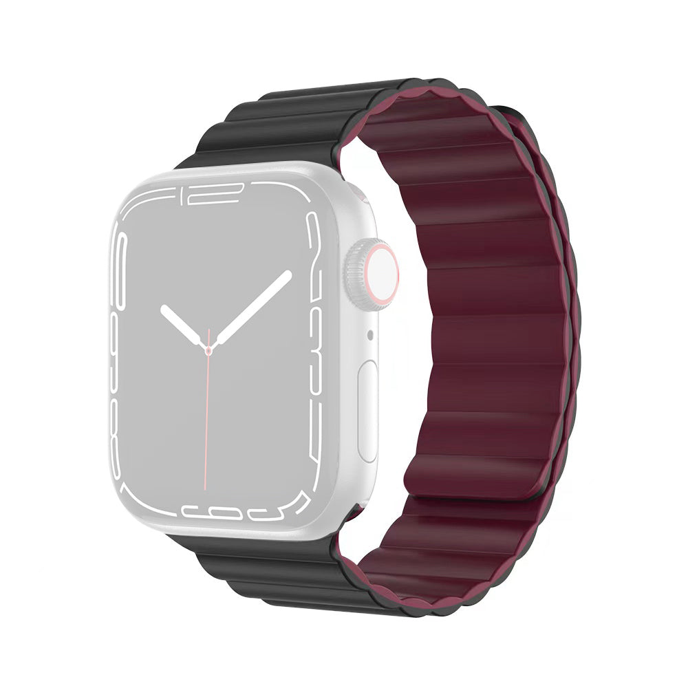 MUTURAL Molan Series Magnetic Silicone Watch Band Adjustable Sweatproof Wrist Strap for Apple Watch Series 8 41mm / Series 7 41mm / 6 / 5 / 4 / SE / SE(2022) 40mm / 3 / 2 / 1 38mm - Black / Wine Red