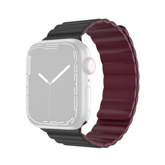 MUTURAL Molan Series Magnetic Silicone Watch Band Adjustable Sweatproof Wrist Strap for Apple Watch Series 8 41mm / Series 7 41mm / 6 / 5 / 4 / SE / SE(2022) 40mm / 3 / 2 / 1 38mm - Black / Wine Red