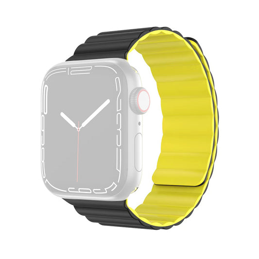 MUTURAL Molan Series Magnetic Silicone Watch Band Adjustable Sweatproof Wrist Strap for Apple Watch Series 8 41mm / Series 7 41mm / 6 / 5 / 4 / SE / SE(2022) 40mm / 3 / 2 / 1 38mm - Black / Yellow
