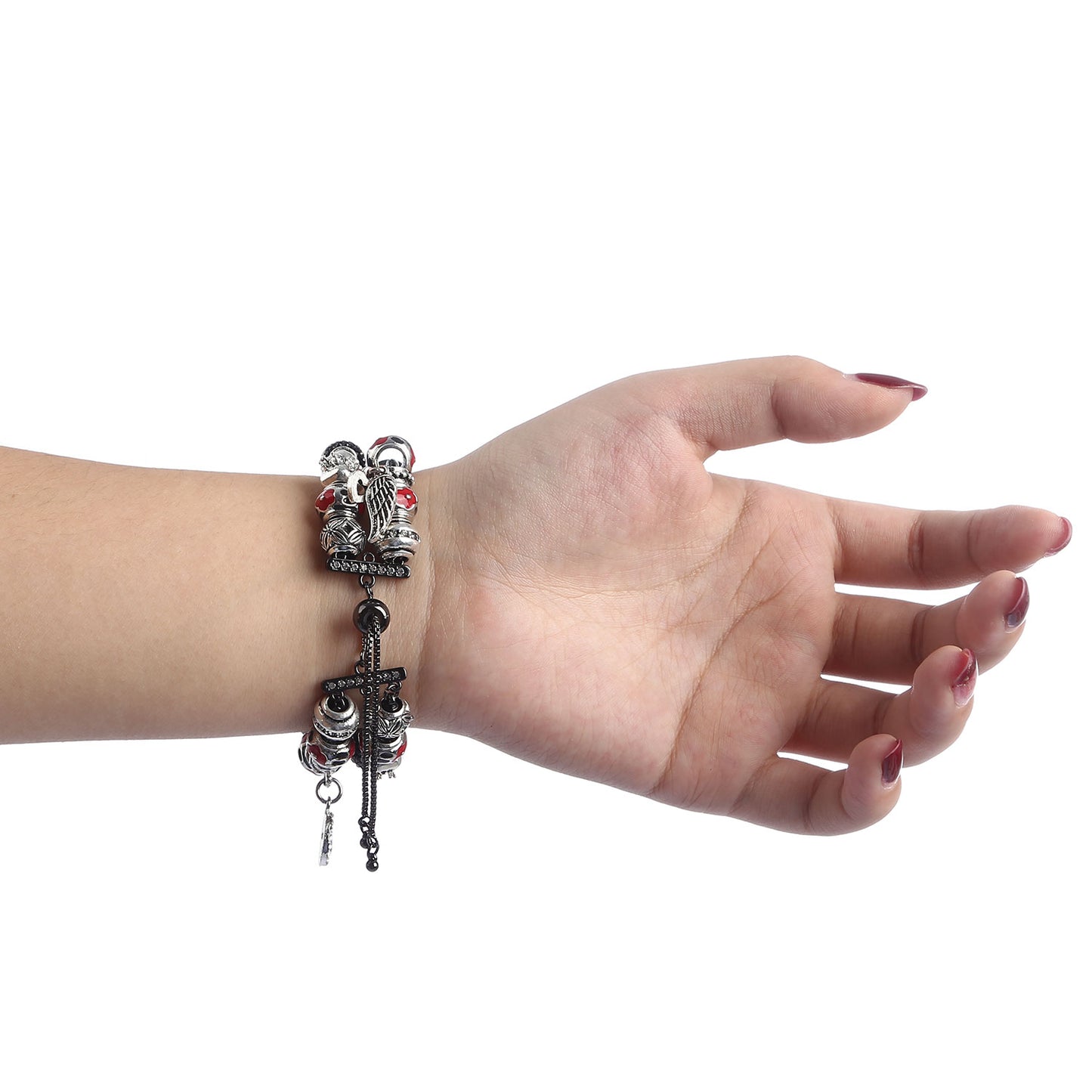 Stylish Style Metal+Wooden Beads Bracelet Smart Watch Band Replacement Watch Strap for Apple Watch Ultra 49mm / Series 8 45mm / 7 45mm / 6 / 5 / 4 / SE 44mm / SE (2022) 44mm / 3 / 2 / 1 42mm - Black / Red