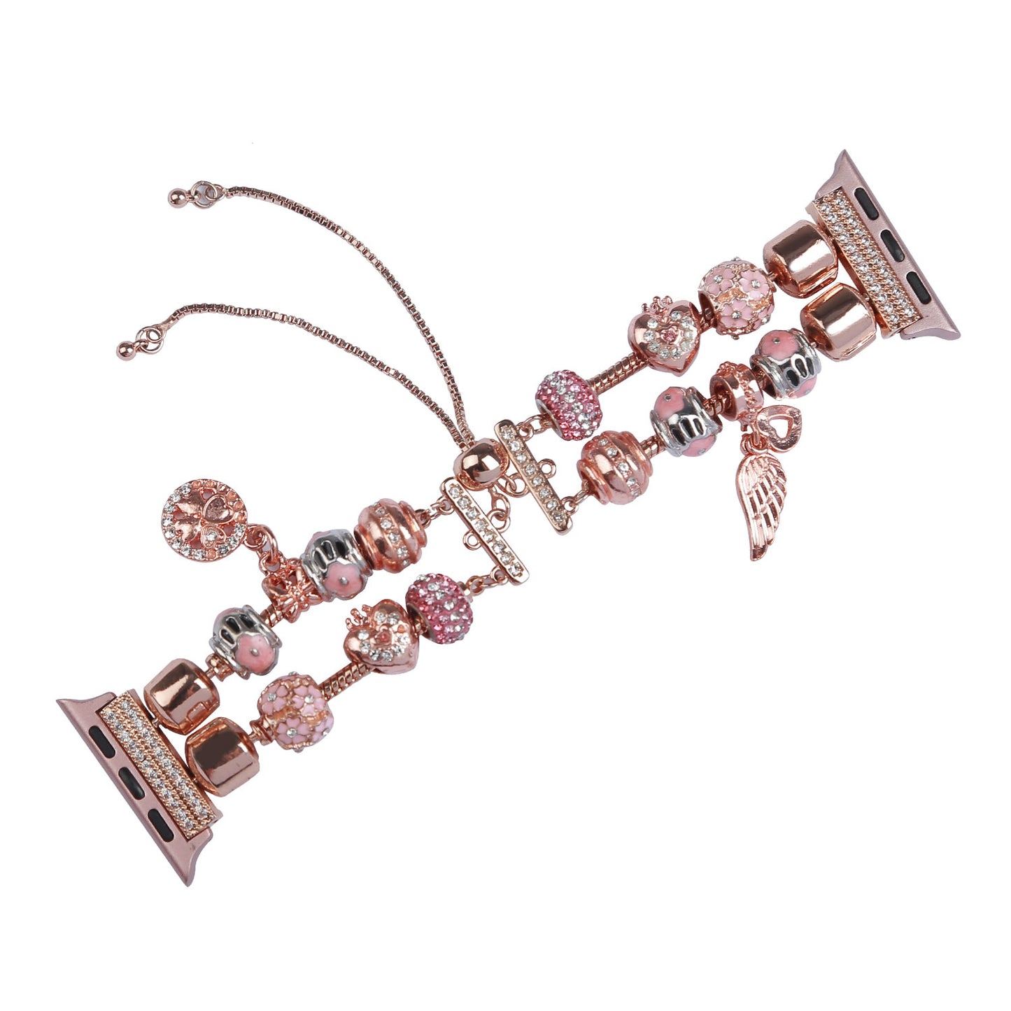 Stylish Style Metal+Wooden Beads Bracelet Smart Watch Band Replacement Watch Strap for Apple Watch Ultra 49mm / Series 8 45mm / 7 45mm / 6 / 5 / 4 / SE 44mm / SE (2022) 44mm / 3 / 2 / 1 42mm - Rose Gold
