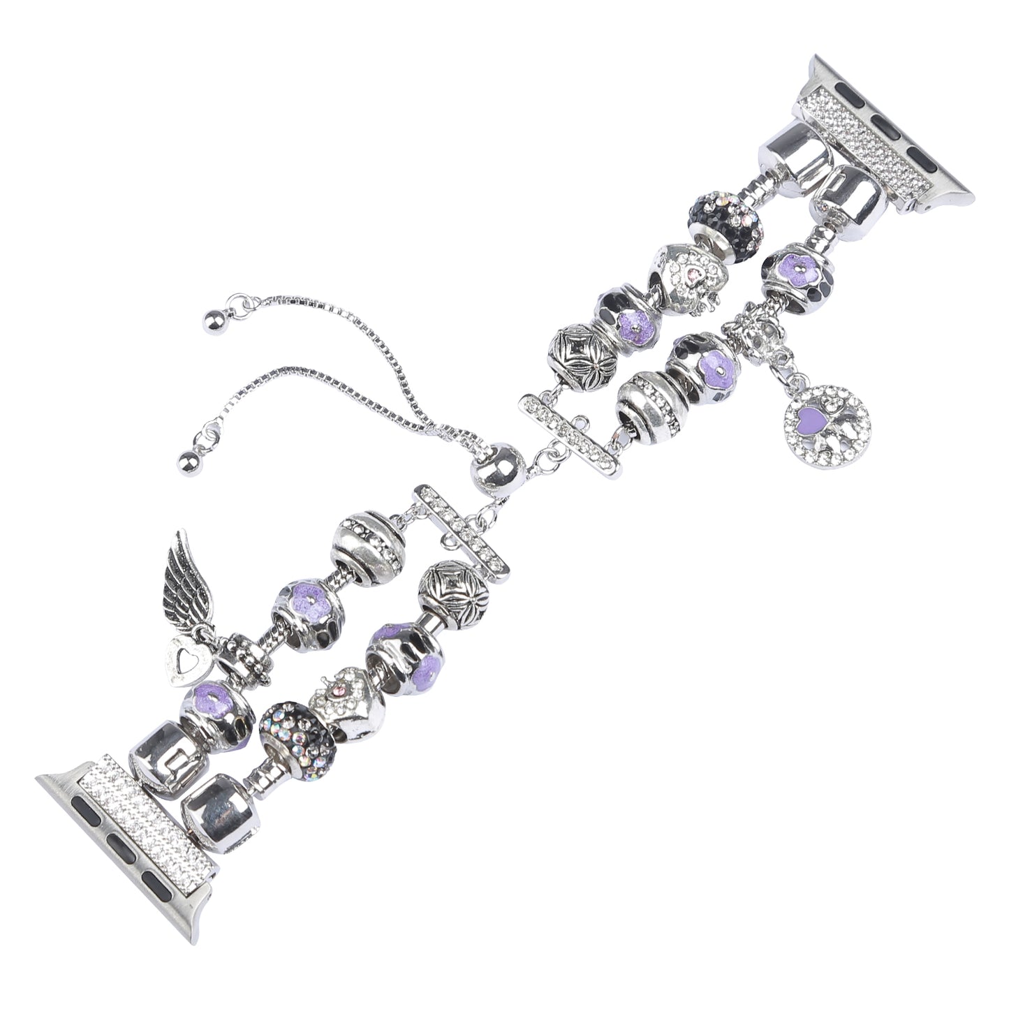 Stylish Style Metal+Wooden Beads Bracelet Smart Watch Band Replacement Watch Strap for Apple Watch Ultra 49mm / Series 8 45mm / 7 45mm / 6 / 5 / 4 / SE 44mm / SE (2022) 44mm / 3 / 2 / 1 42mm - Silver / Purple
