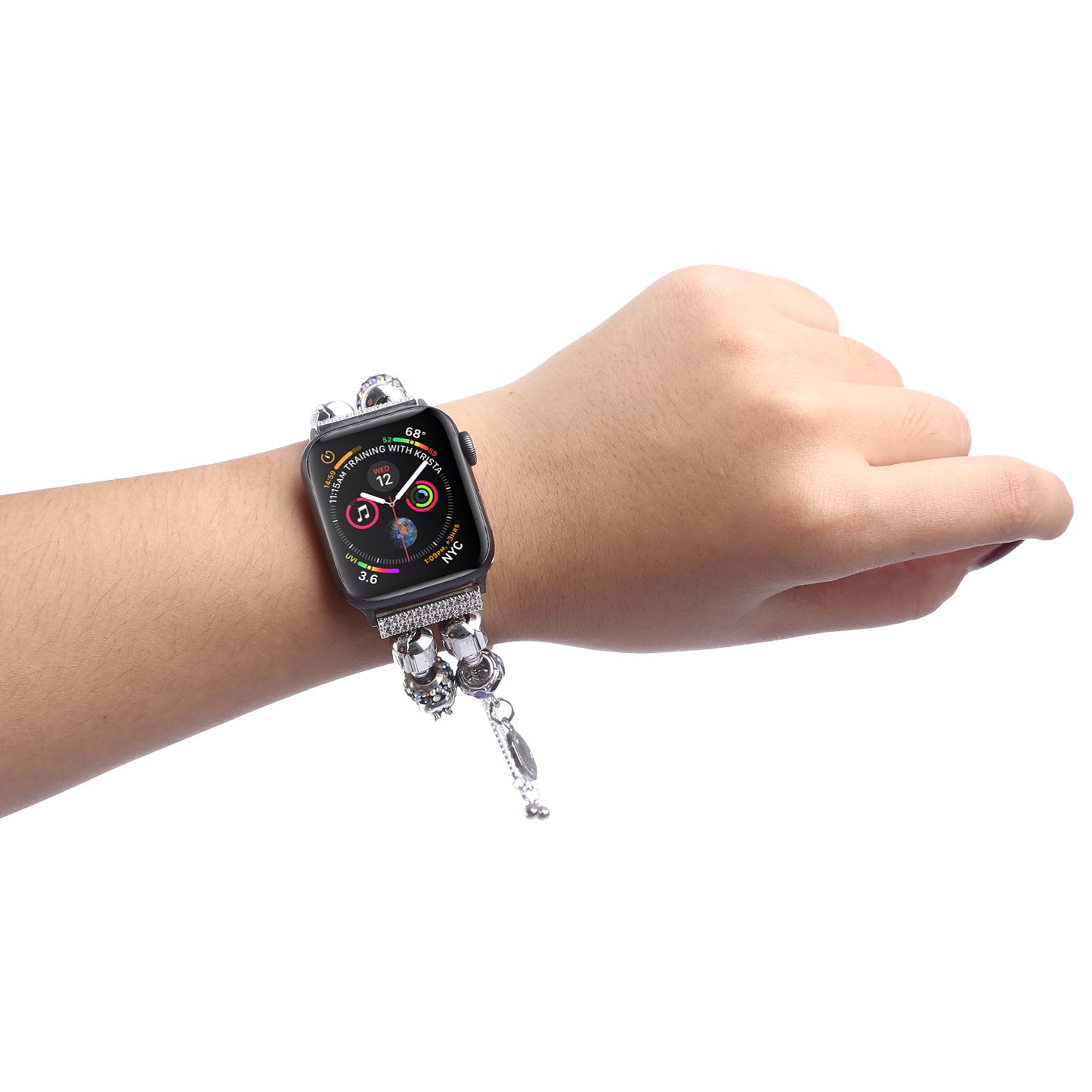 Stylish Style Metal+Wooden Beads Bracelet Smart Watch Band Replacement Watch Strap for Apple Watch Ultra 49mm / Series 8 45mm / 7 45mm / 6 / 5 / 4 / SE 44mm / SE (2022) 44mm / 3 / 2 / 1 42mm - Silver / Purple