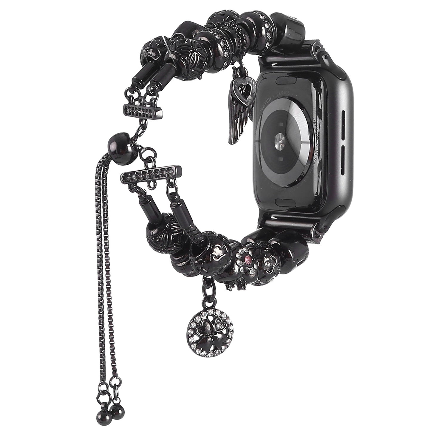 Stylish Style Metal+Wooden Beads Bracelet Smart Watch Band Replacement Watch Strap for Apple Watch Ultra 49mm / Series 8 45mm / 7 45mm / 6 / 5 / 4 / SE 44mm / SE (2022) 44mm / 3 / 2 / 1 42mm - Black