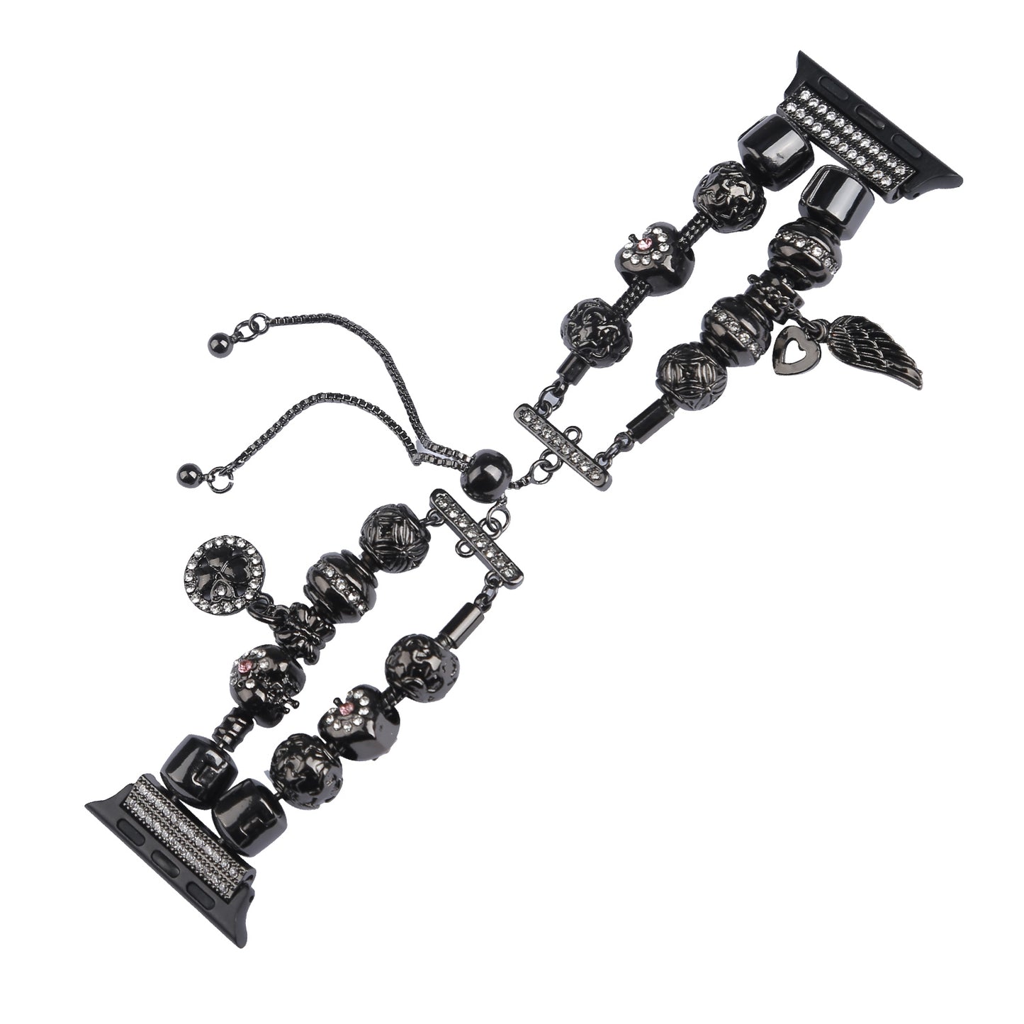 Stylish Style Metal+Wooden Beads Bracelet Smart Watch Band Replacement Watch Strap for Apple Watch Ultra 49mm / Series 8 45mm / 7 45mm / 6 / 5 / 4 / SE 44mm / SE (2022) 44mm / 3 / 2 / 1 42mm - Black