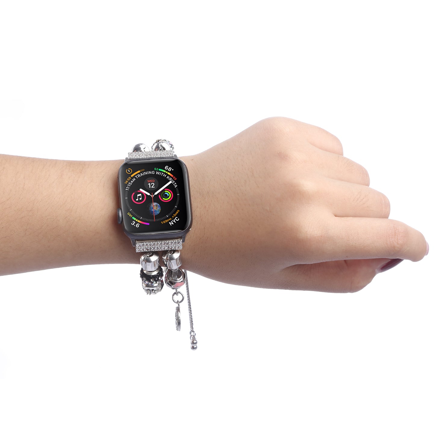 Stylish Style Metal+Wooden Beads Bracelet Smart Watch Band Replacement Watch Strap for Apple Watch Ultra 49mm / Series 8 45mm / 7 45mm / 6 / 5 / 4 / SE 44mm / SE (2022) 44mm / 3 / 2 / 1 42mm - Silver / Pink