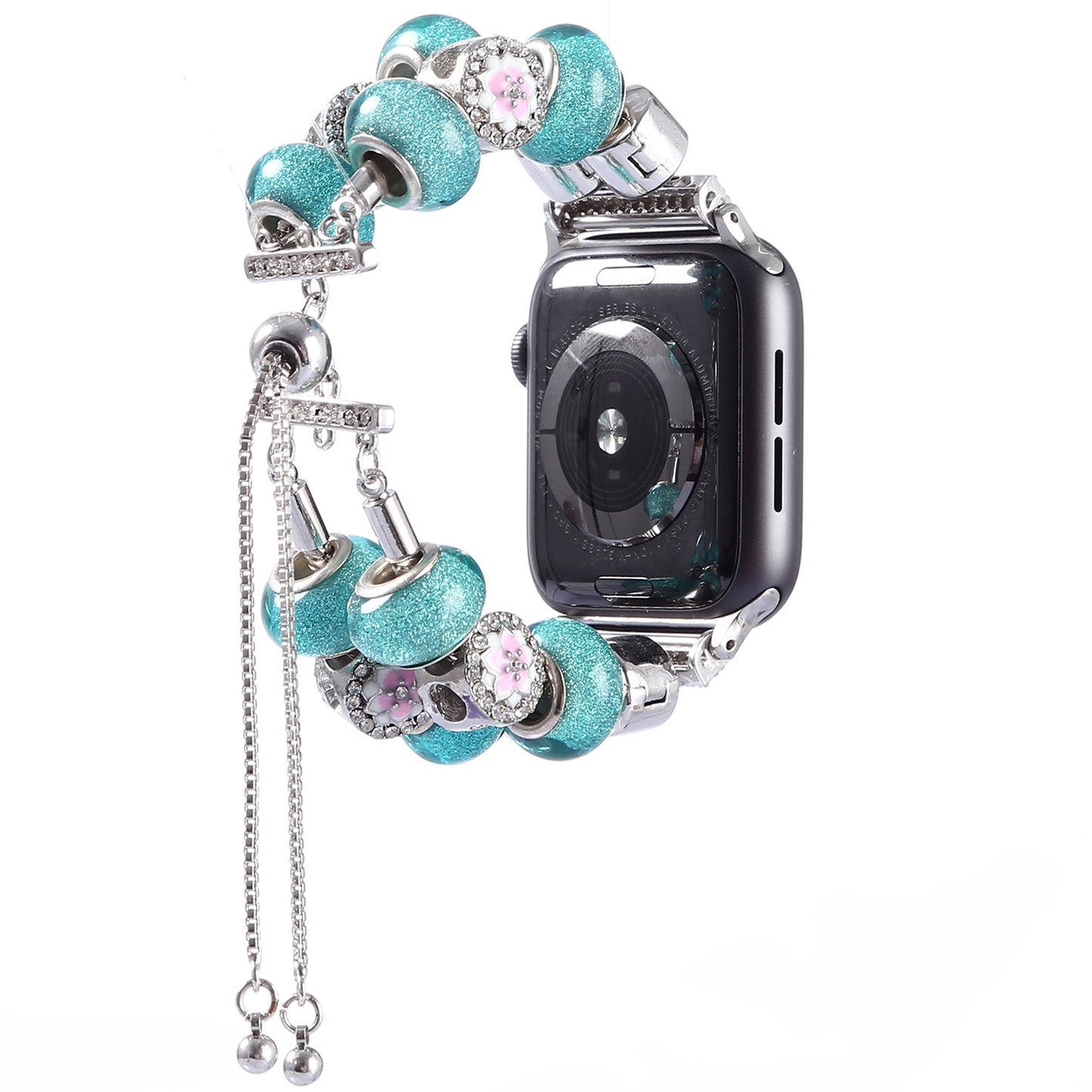 Stylish Style Metal+Wooden Beads Bracelet Smart Watch Band Replacement Watch Strap for Apple Watch Ultra 49mm / Series 8 45mm / 7 45mm / 6 / 5 / 4 / SE 44mm / SE (2022) 44mm / 3 / 2 / 1 42mm - Blue
