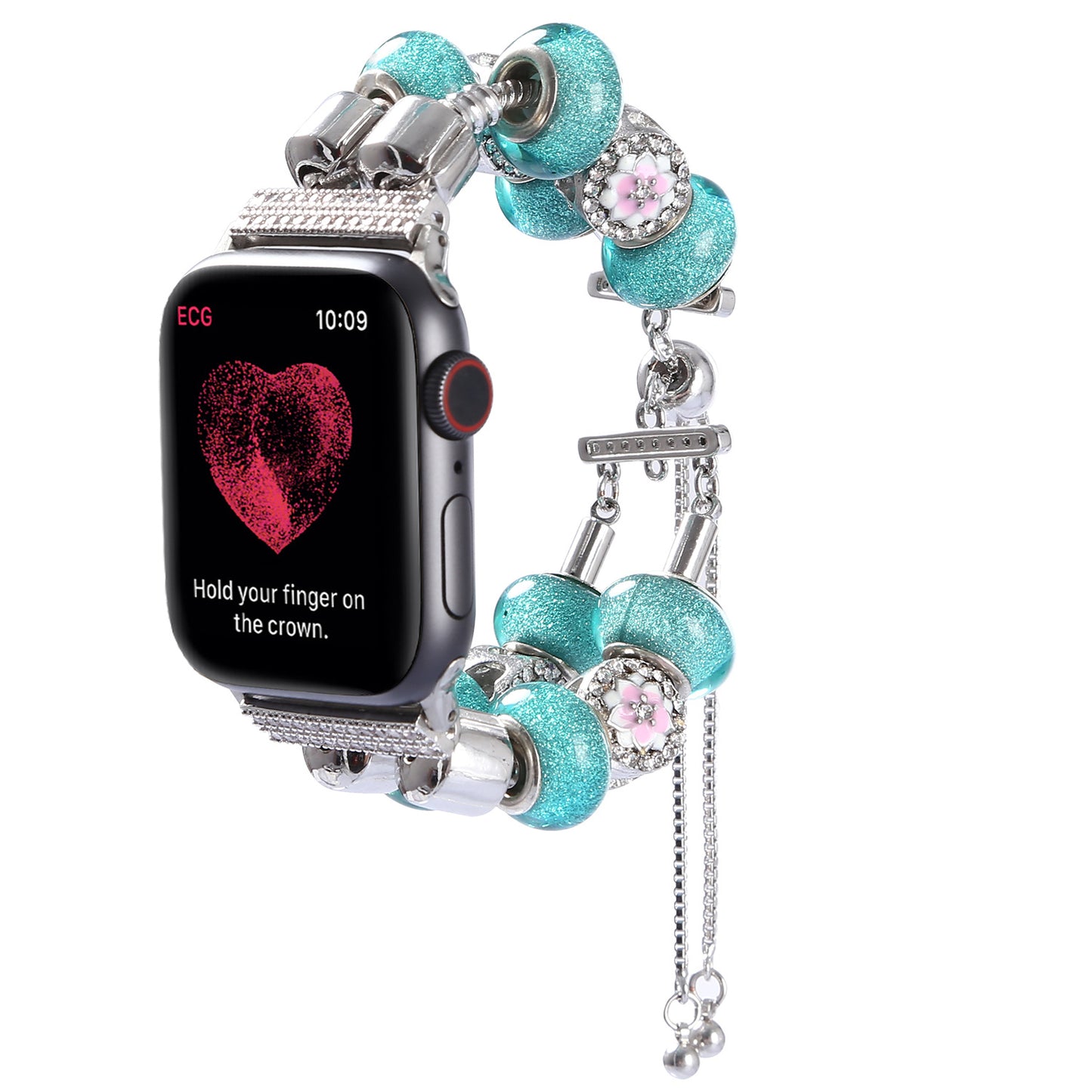 Stylish Style Metal+Wooden Beads Bracelet Smart Watch Band Replacement Watch Strap for Apple Watch Ultra 49mm / Series 8 45mm / 7 45mm / 6 / 5 / 4 / SE 44mm / SE (2022) 44mm / 3 / 2 / 1 42mm - Blue