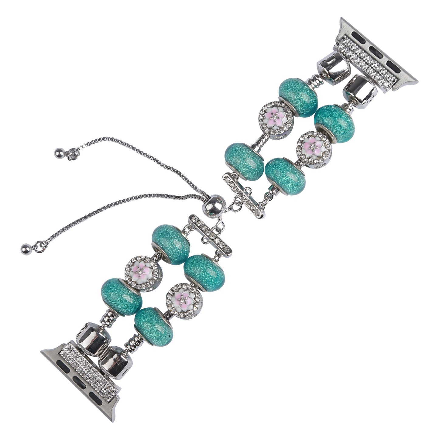 Stylish Style Metal+Wooden Beads Bracelet Smart Watch Band Replacement Watch Strap for Apple Watch Ultra 49mm / Series 8 45mm / 7 45mm / 6 / 5 / 4 / SE 44mm / SE (2022) 44mm / 3 / 2 / 1 42mm - Blue