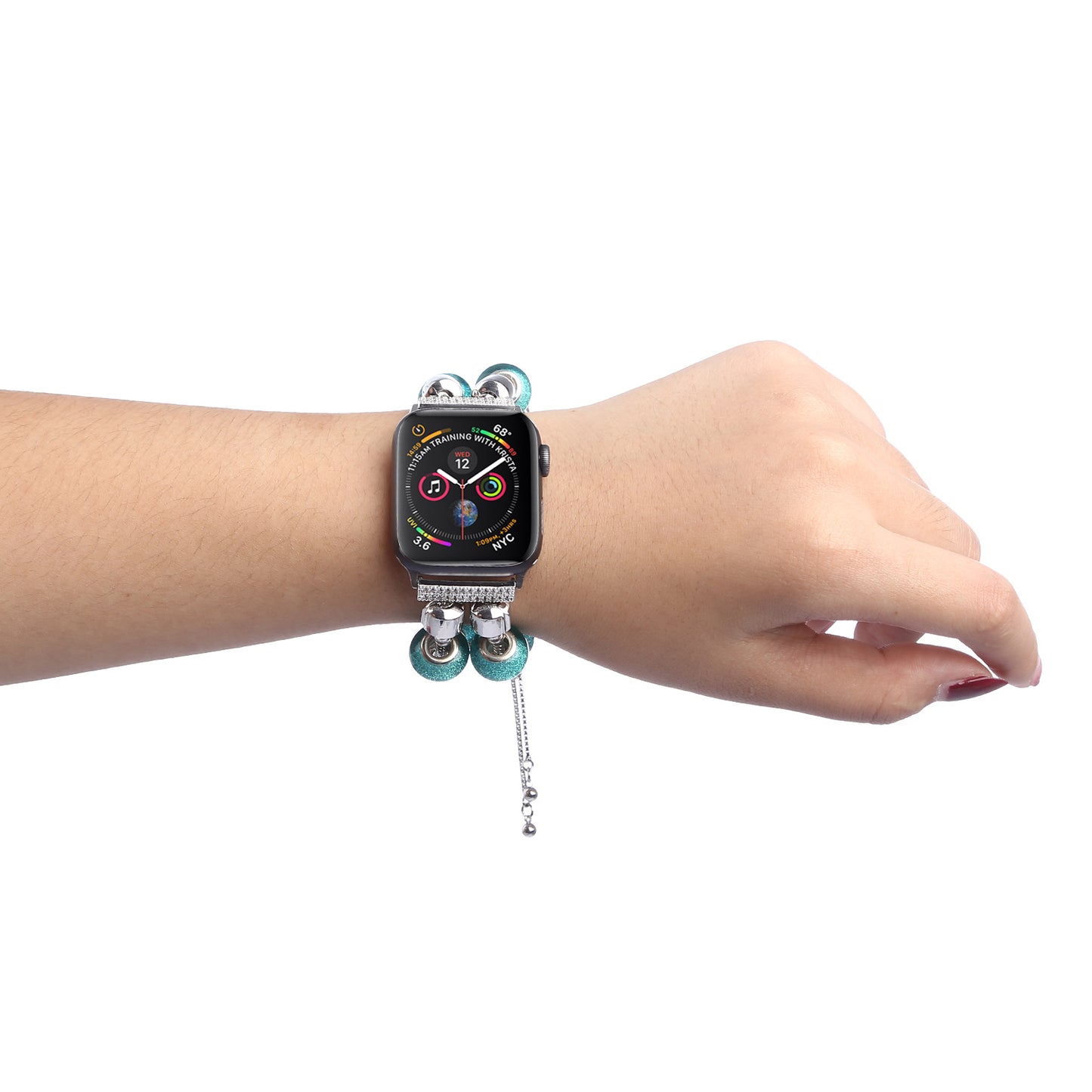 Stylish Style Metal+Wooden Beads Bracelet Smart Watch Band Replacement Watch Strap for Apple Watch Ultra 49mm / Series 8 45mm / 7 45mm / 6 / 5 / 4 / SE 44mm / SE (2022) 44mm / 3 / 2 / 1 42mm - Blue
