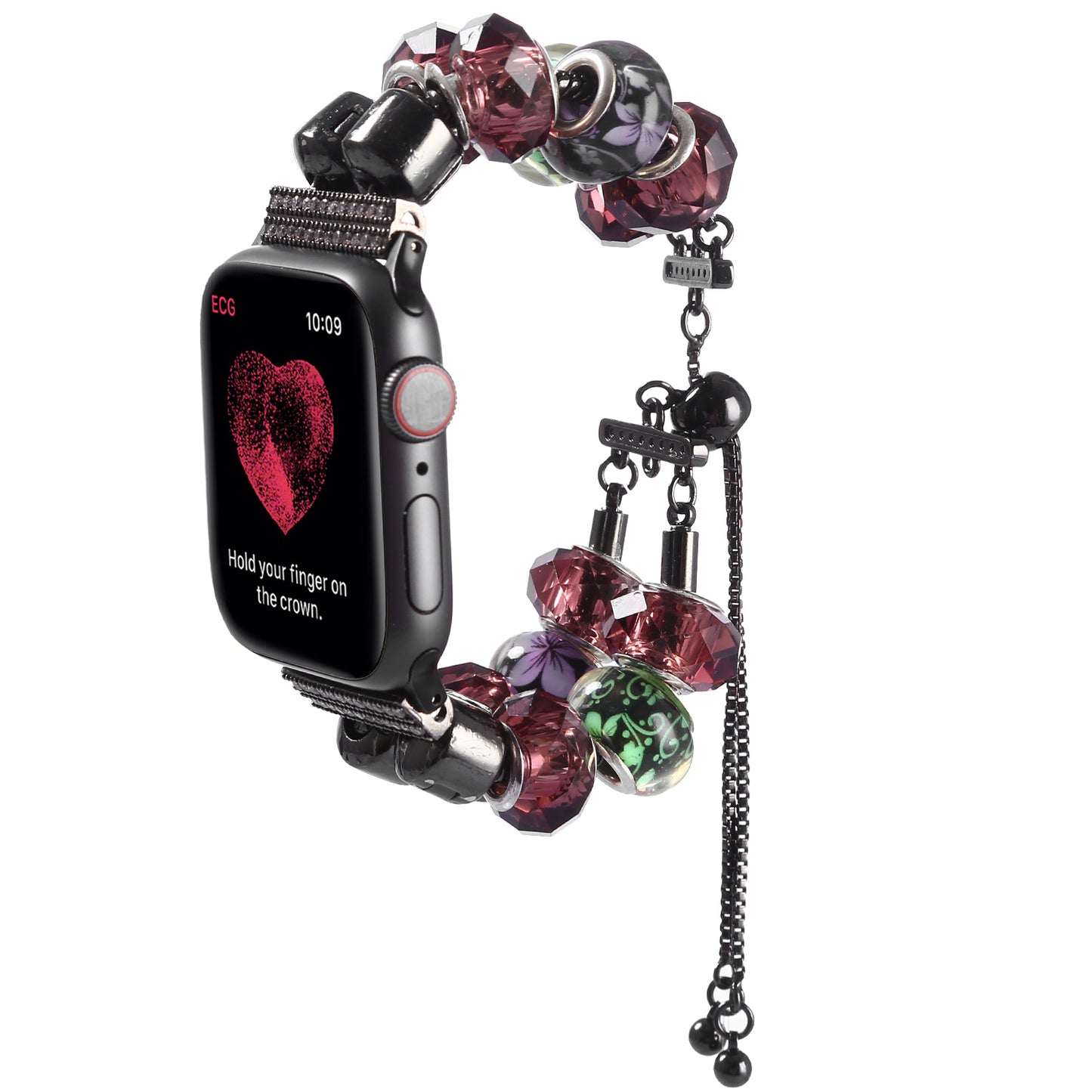 Stylish Style Metal+Wooden Beads Bracelet Smart Watch Band Replacement Watch Strap for Apple Watch Ultra 49mm / Series 8 45mm / 7 45mm / 6 / 5 / 4 / SE 44mm / SE (2022) 44mm / 3 / 2 / 1 42mm - Green / Purple Fower
