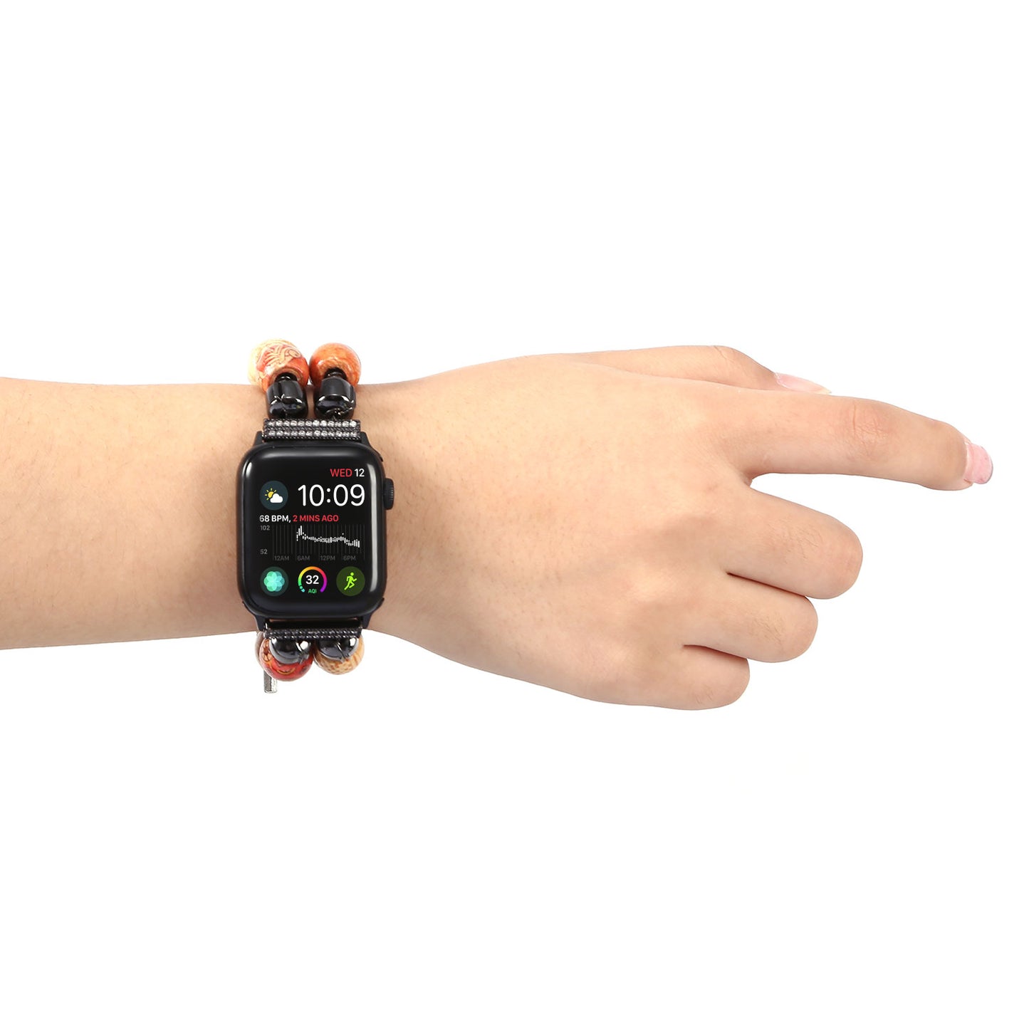 Stylish Style Metal+Wooden Beads Bracelet Smart Watch Band Replacement Watch Strap for Apple Watch Ultra 49mm / Series 8 45mm / 7 45mm / 6 / 5 / 4 / SE 44mm / SE (2022) 44mm / 3 / 2 / 1 42mm - Wood Color