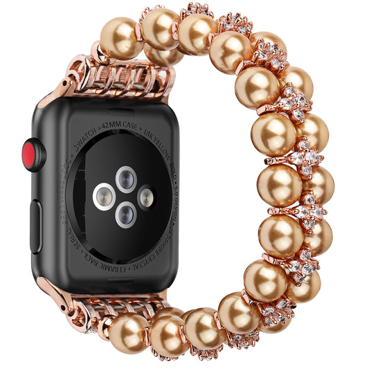 Faux Pearl Rhinestone Decor Wrist Strap Smart Watch Band Bracelet for Apple Watch Series 8 41mm / Series 7 41mm / Series 6 / 5 / 4 / SE / SE(2022) 40mm Series 3 / 2 / 1 38mm - Gold