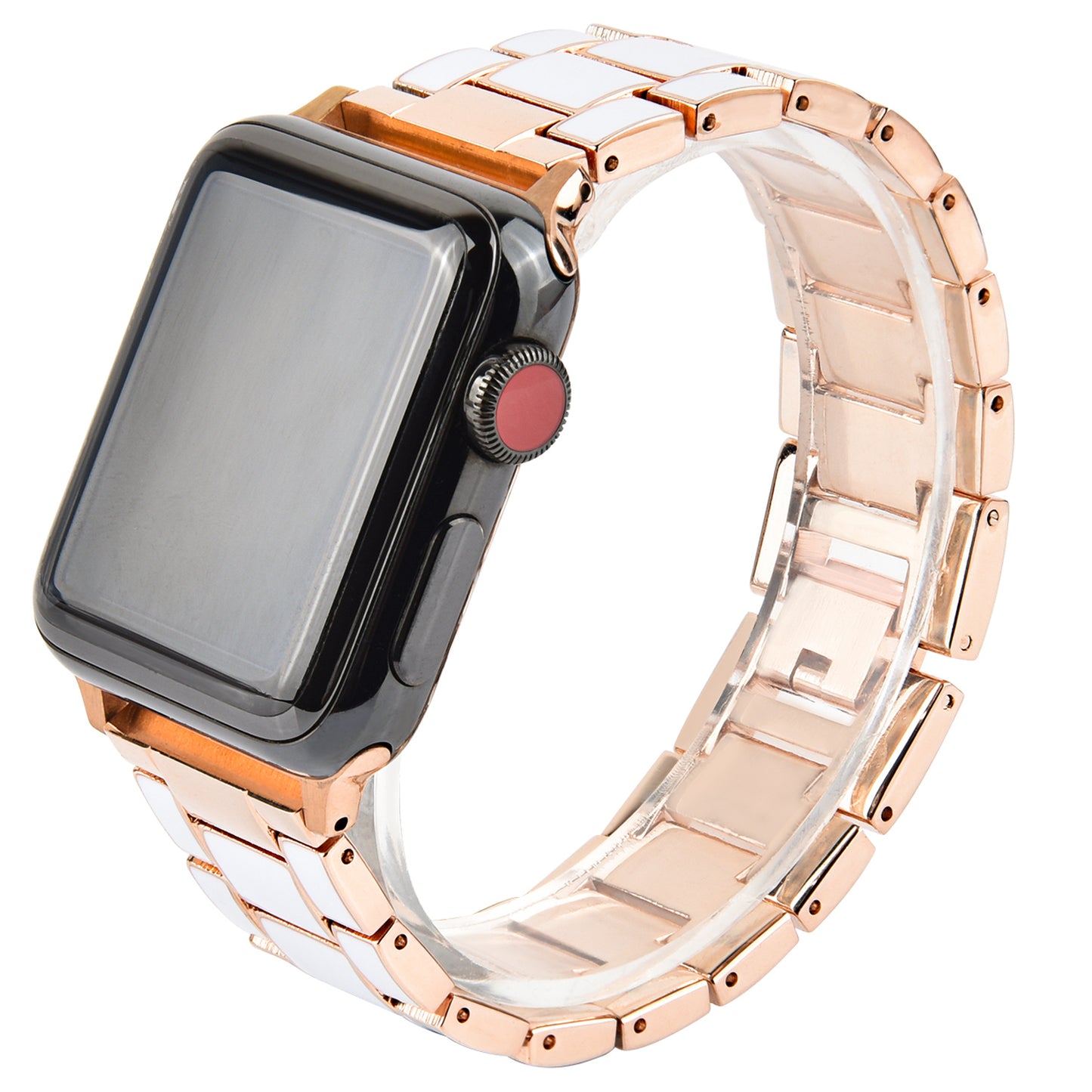 3 Beads Metal Epoxy Watch Strap Wristband Replacement for Apple Watch Ultra 49mm / Series 8 45mm / 7 45mm / Series 6 / 5 / 4 / SE 44mm / SE (2022) 44mm / Series 3 / 2 / 1 42mm - White / Gold