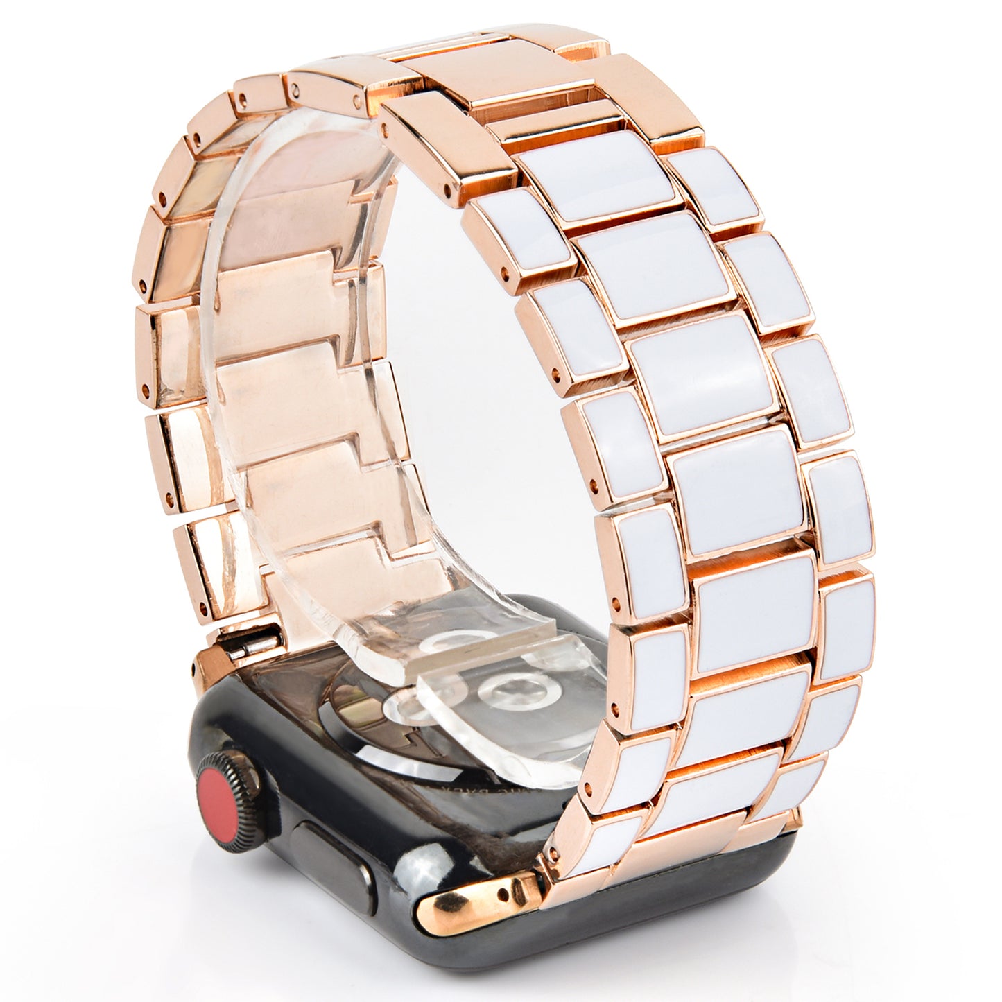 3 Beads Metal Epoxy Watch Strap Wristband Replacement for Apple Watch Ultra 49mm / Series 8 45mm / 7 45mm / Series 6 / 5 / 4 / SE 44mm / SE (2022) 44mm / Series 3 / 2 / 1 42mm - White / Gold