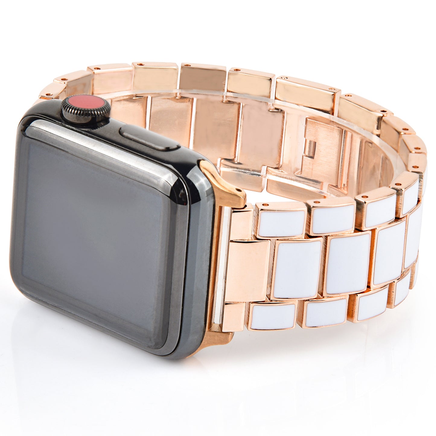3 Beads Metal Epoxy Watch Strap Wristband Replacement for Apple Watch Ultra 49mm / Series 8 45mm / 7 45mm / Series 6 / 5 / 4 / SE 44mm / SE (2022) 44mm / Series 3 / 2 / 1 42mm - White / Gold