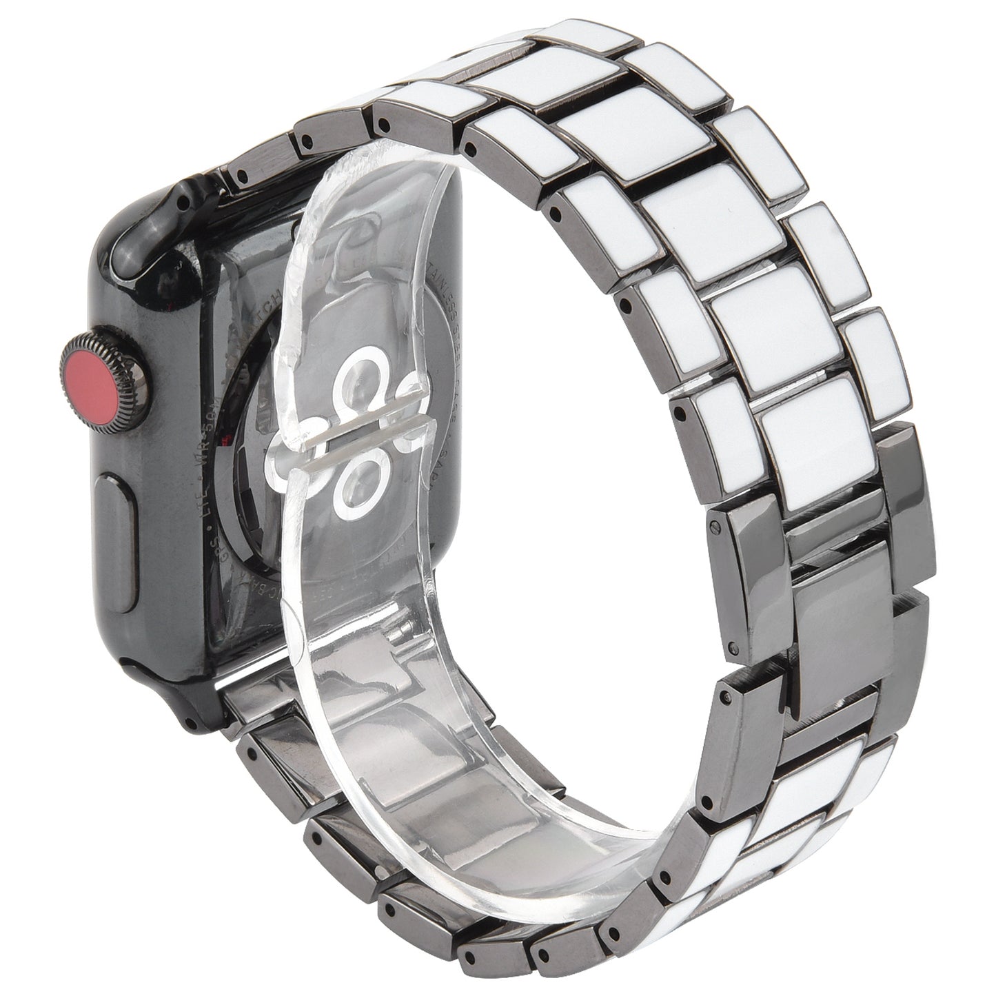 3 Beads Metal Epoxy Watch Strap Wristband Replacement for Apple Watch Ultra 49mm / Series 8 45mm / 7 45mm / Series 6 / 5 / 4 / SE 44mm / SE (2022) 44mm / Series 3 / 2 / 1 42mm - White / Grey