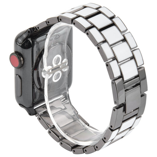 3 Beads Metal Epoxy Watch Strap Wristband Replacement for Apple Watch Ultra 49mm / Series 8 45mm / 7 45mm / Series 6 / 5 / 4 / SE 44mm / SE (2022) 44mm / Series 3 / 2 / 1 42mm - White / Grey
