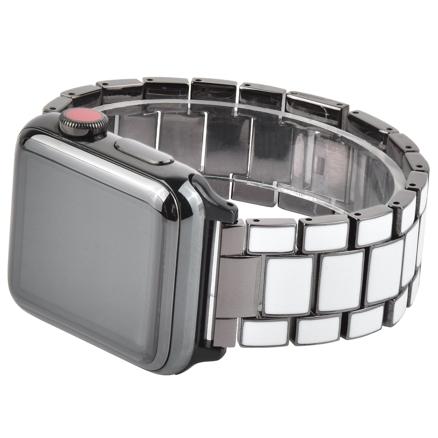 3 Beads Metal Epoxy Watch Strap Wristband Replacement for Apple Watch Ultra 49mm / Series 8 45mm / 7 45mm / Series 6 / 5 / 4 / SE 44mm / SE (2022) 44mm / Series 3 / 2 / 1 42mm - White / Grey