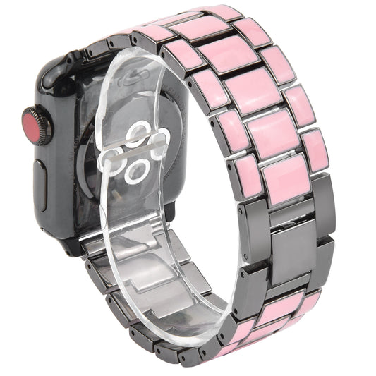 3 Beads Metal Epoxy Watch Strap Wristband Replacement for Apple Watch Ultra 49mm / Series 8 45mm / 7 45mm / Series 6 / 5 / 4 / SE 44mm / SE (2022) 44mm / Series 3 / 2 / 1 42mm - Pink / Grey