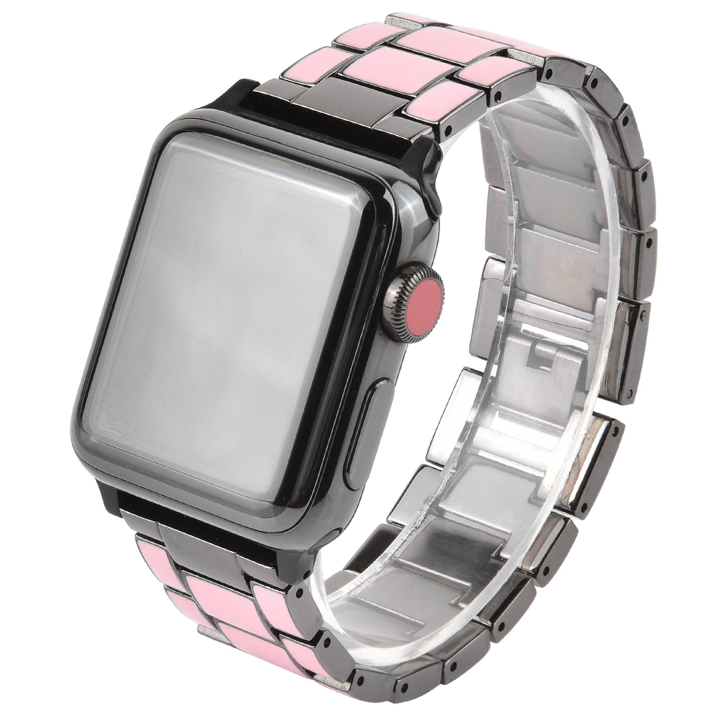 3 Beads Metal Epoxy Watch Strap Wristband Replacement for Apple Watch Ultra 49mm / Series 8 45mm / 7 45mm / Series 6 / 5 / 4 / SE 44mm / SE (2022) 44mm / Series 3 / 2 / 1 42mm - Pink / Grey