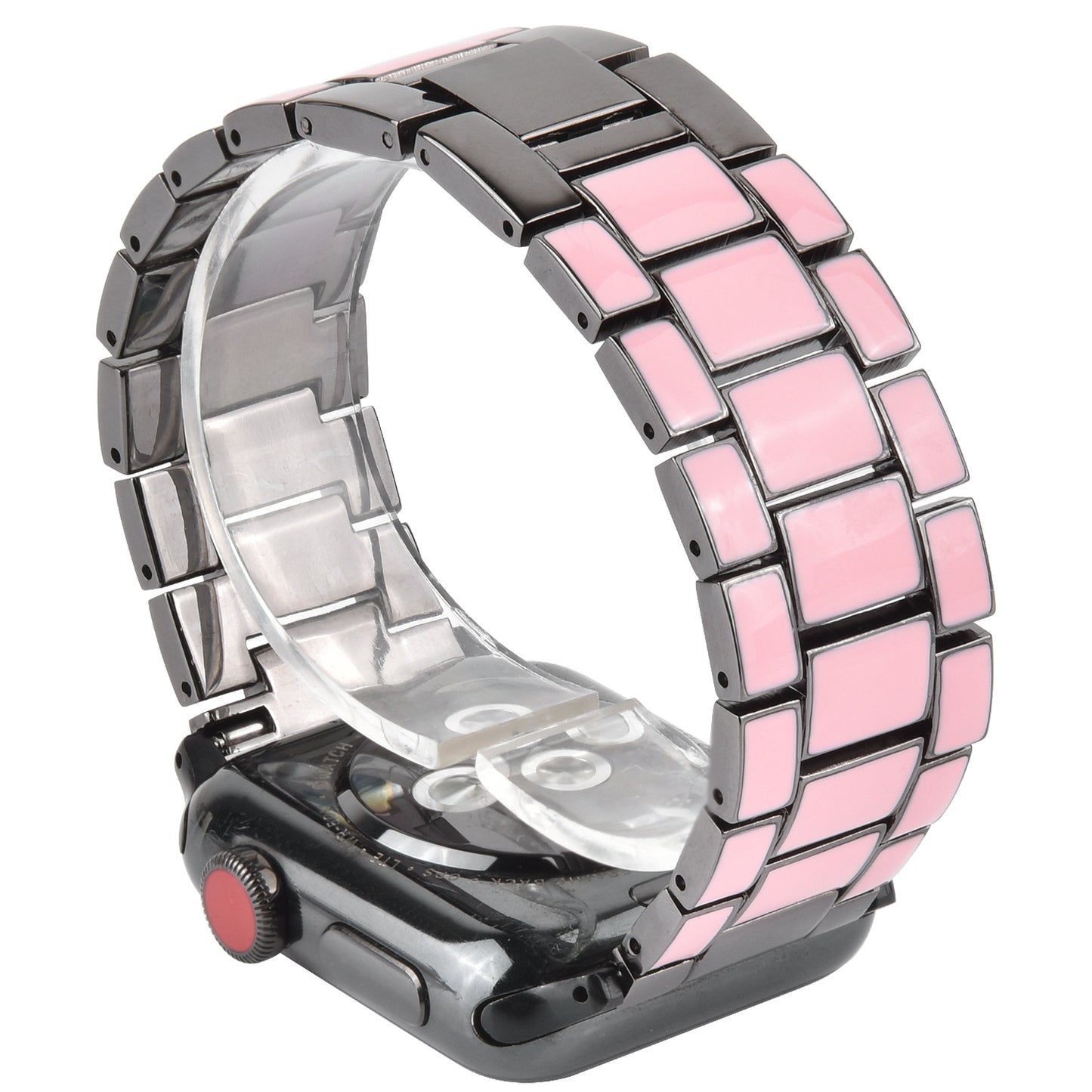 3 Beads Metal Epoxy Watch Strap Wristband Replacement for Apple Watch Ultra 49mm / Series 8 45mm / 7 45mm / Series 6 / 5 / 4 / SE 44mm / SE (2022) 44mm / Series 3 / 2 / 1 42mm - Pink / Grey