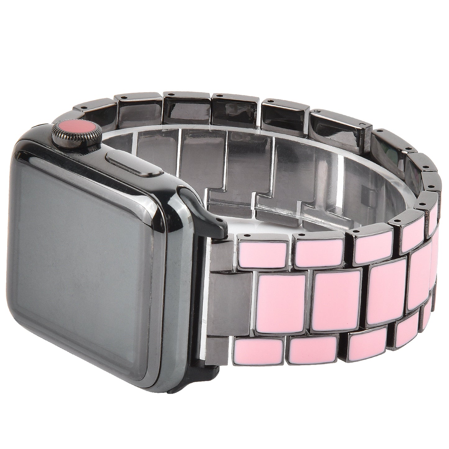 3 Beads Metal Epoxy Watch Strap Wristband Replacement for Apple Watch Ultra 49mm / Series 8 45mm / 7 45mm / Series 6 / 5 / 4 / SE 44mm / SE (2022) 44mm / Series 3 / 2 / 1 42mm - Pink / Grey