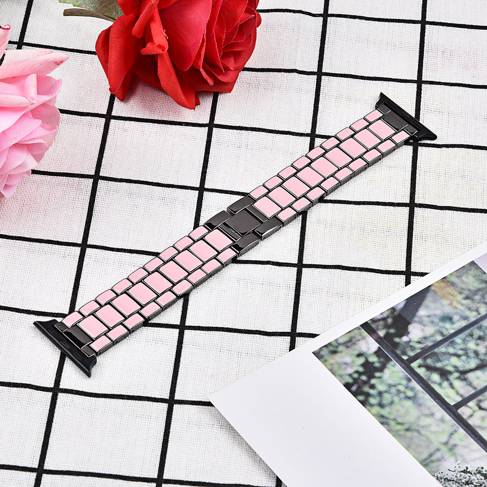 3 Beads Metal Epoxy Watch Strap Wristband Replacement for Apple Watch Ultra 49mm / Series 8 45mm / 7 45mm / Series 6 / 5 / 4 / SE 44mm / SE (2022) 44mm / Series 3 / 2 / 1 42mm - Pink / Grey