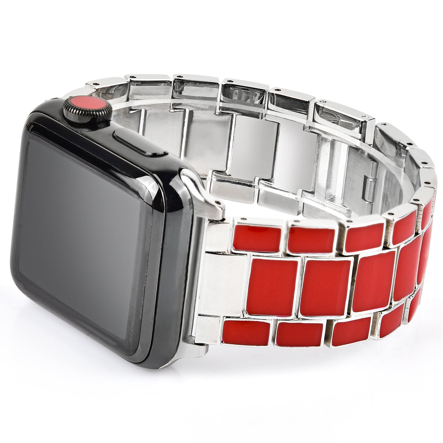 3 Beads Metal Epoxy Watch Strap Wristband Replacement for Apple Watch Ultra 49mm / Series 8 45mm / 7 45mm / Series 6 / 5 / 4 / SE 44mm / SE (2022) 44mm / Series 3 / 2 / 1 42mm - Red / Silver