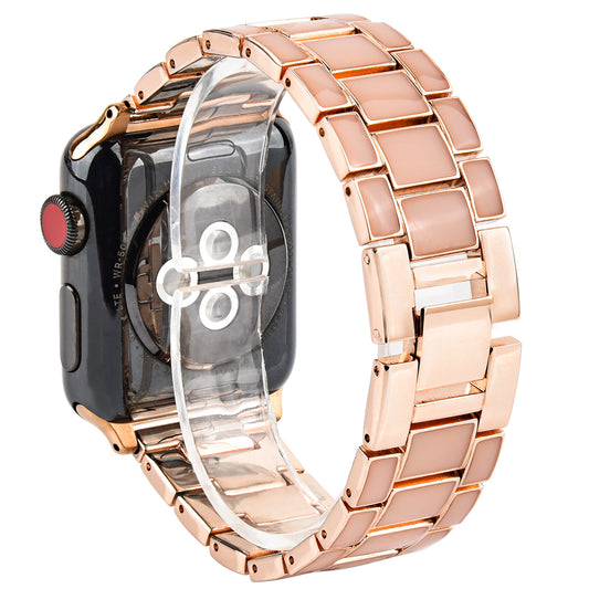 3 Beads Metal Epoxy Watch Strap Wristband Replacement for Apple Watch Ultra 49mm / Series 8 45mm / 7 45mm / Series 6 / 5 / 4 / SE 44mm / SE (2022) 44mm / Series 3 / 2 / 1 42mm - Gold