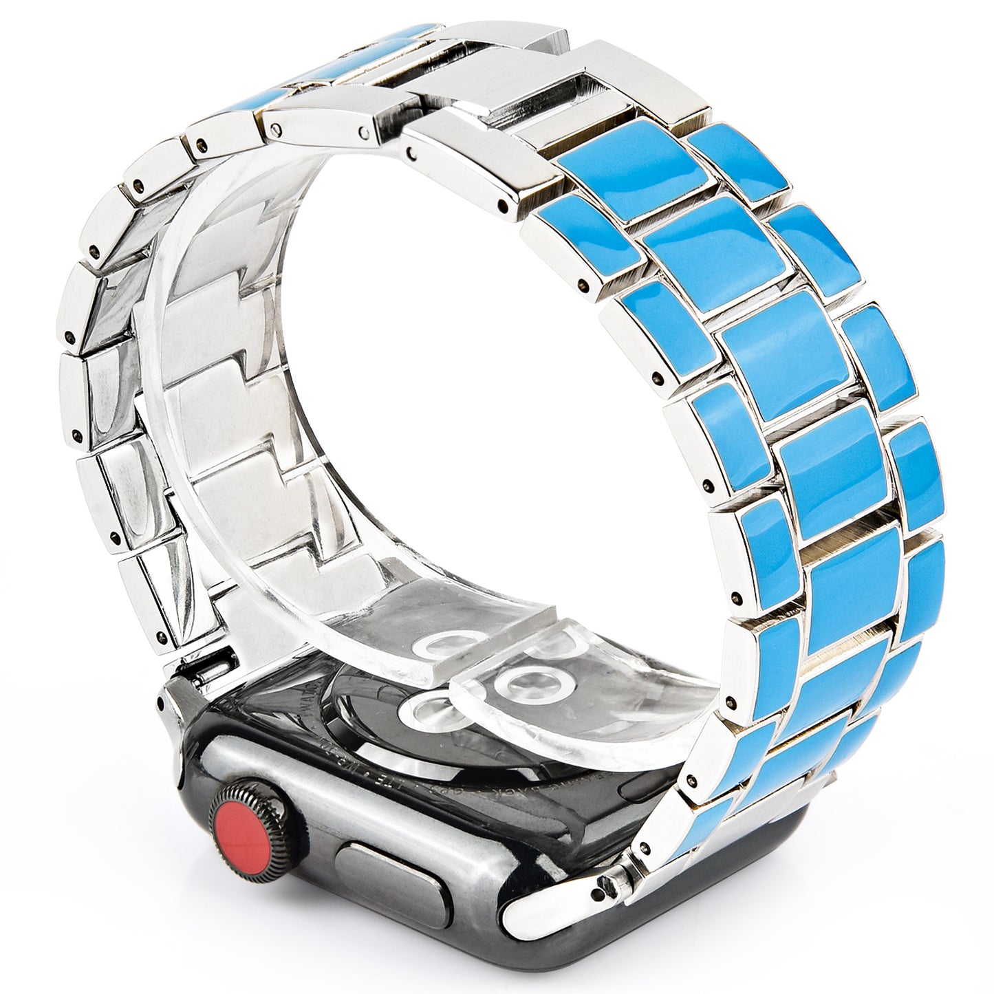 3 Beads Metal Epoxy Watch Strap Wristband Replacement for Apple Watch Ultra 49mm / Series 8 45mm / 7 45mm / Series 6 / 5 / 4 / SE 44mm / SE (2022) 44mm / Series 3 / 2 / 1 42mm - Blue / Silver