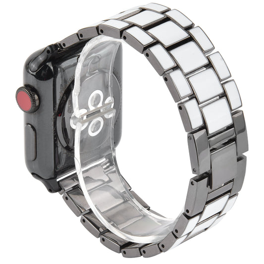 3 Beads Metal Smart Watch Band Epoxy Wrist Strap Replacement for Apple Watch Series 8 41mm / Series 7 41mm / Series 6 / 5 / 4 / SE / SE(2022) 40mm Series 3 / 2 / 1 38mm - White / Grey