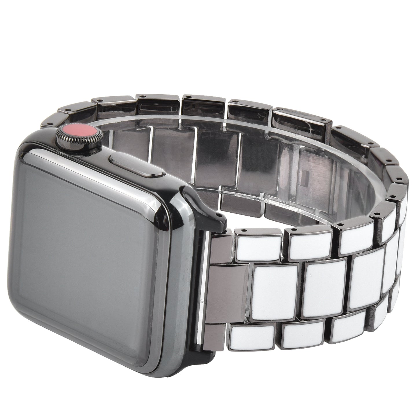 3 Beads Metal Smart Watch Band Epoxy Wrist Strap Replacement for Apple Watch Series 8 41mm / Series 7 41mm / Series 6 / 5 / 4 / SE / SE(2022) 40mm Series 3 / 2 / 1 38mm - White / Grey