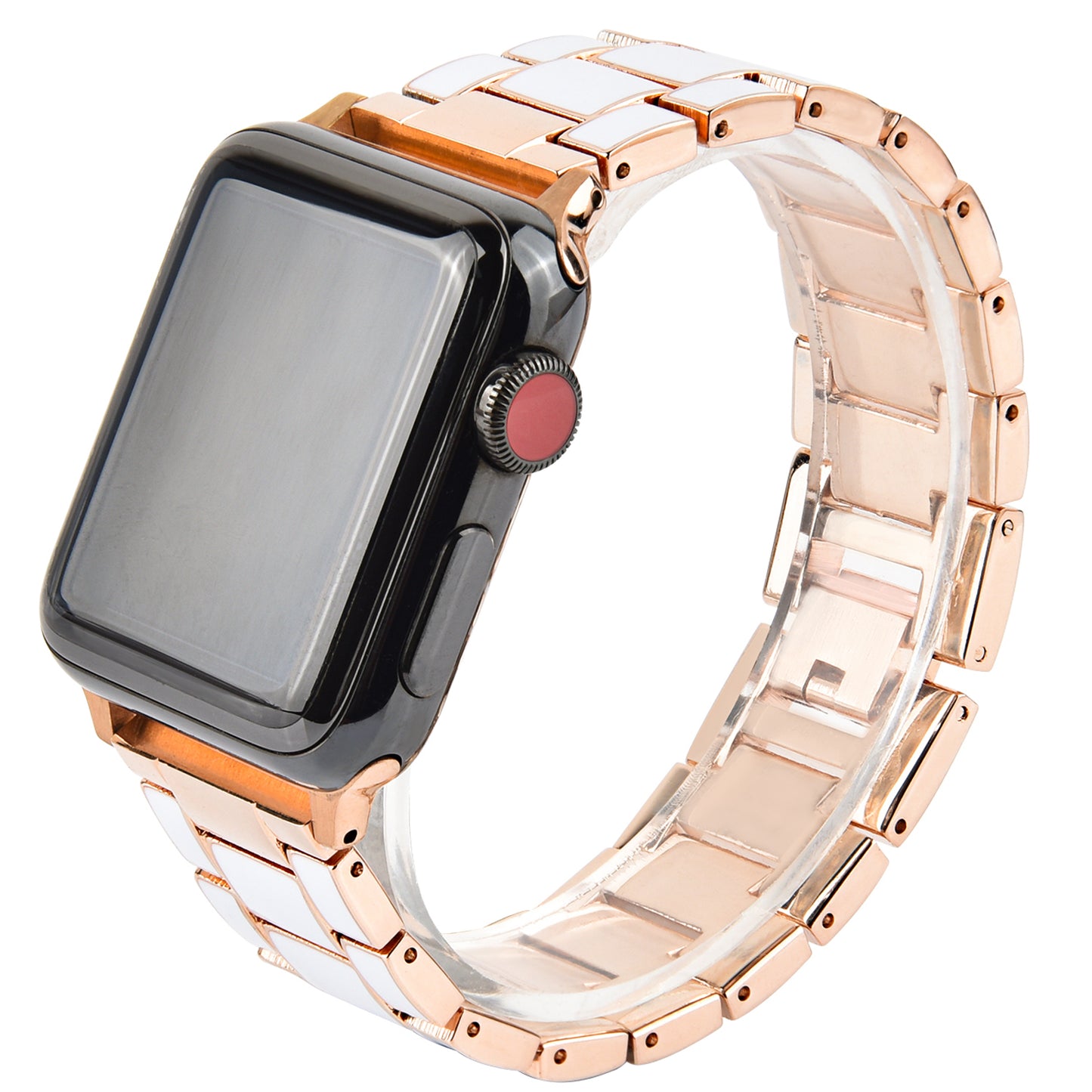 3 Beads Metal Smart Watch Band Epoxy Wrist Strap Replacement for Apple Watch Series 8 41mm / Series 7 41mm / Series 6 / 5 / 4 / SE / SE(2022) 40mm Series 3 / 2 / 1 38mm - White / Gold