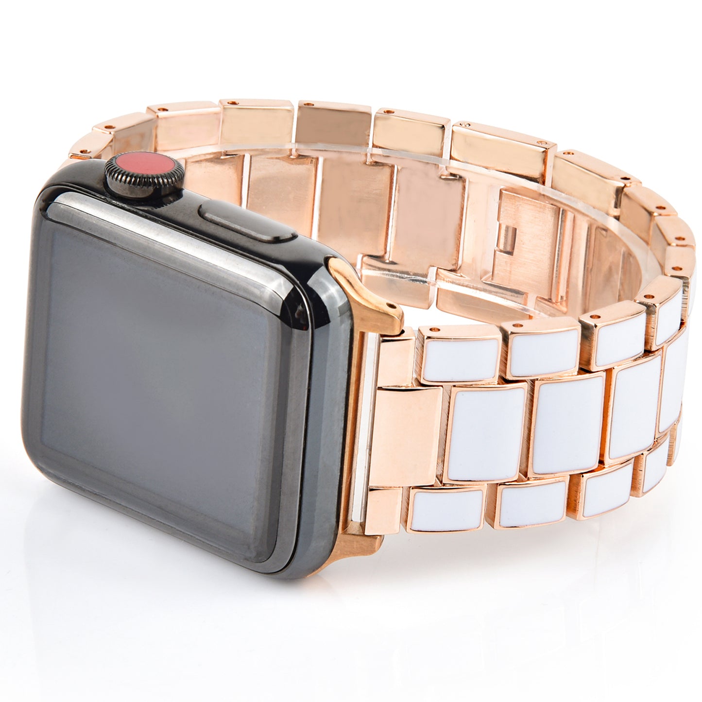 3 Beads Metal Smart Watch Band Epoxy Wrist Strap Replacement for Apple Watch Series 8 41mm / Series 7 41mm / Series 6 / 5 / 4 / SE / SE(2022) 40mm Series 3 / 2 / 1 38mm - White / Gold